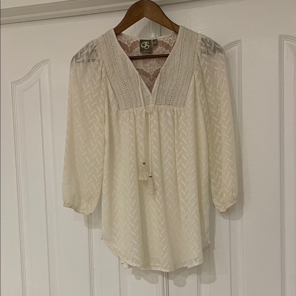 One September Tops - One September Anthropologie Cream Sheer Lace Blouse